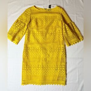 RALPH LAUREN NWT Women’s Sheath Dress Yellow Lace 3/4 Bell Sleeve Size 4